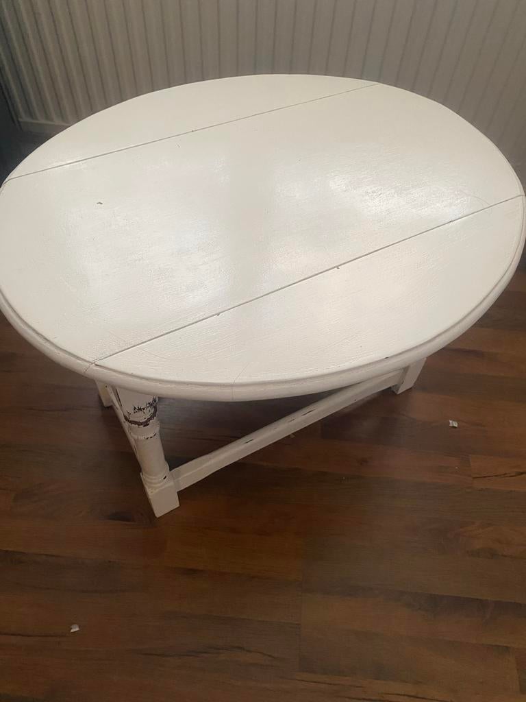 Ovale witte salontafel / bijzettafel - Brocante stijl, Ophalen, Gebruikt, 100 tot 150 cm, 50 tot 100 cm