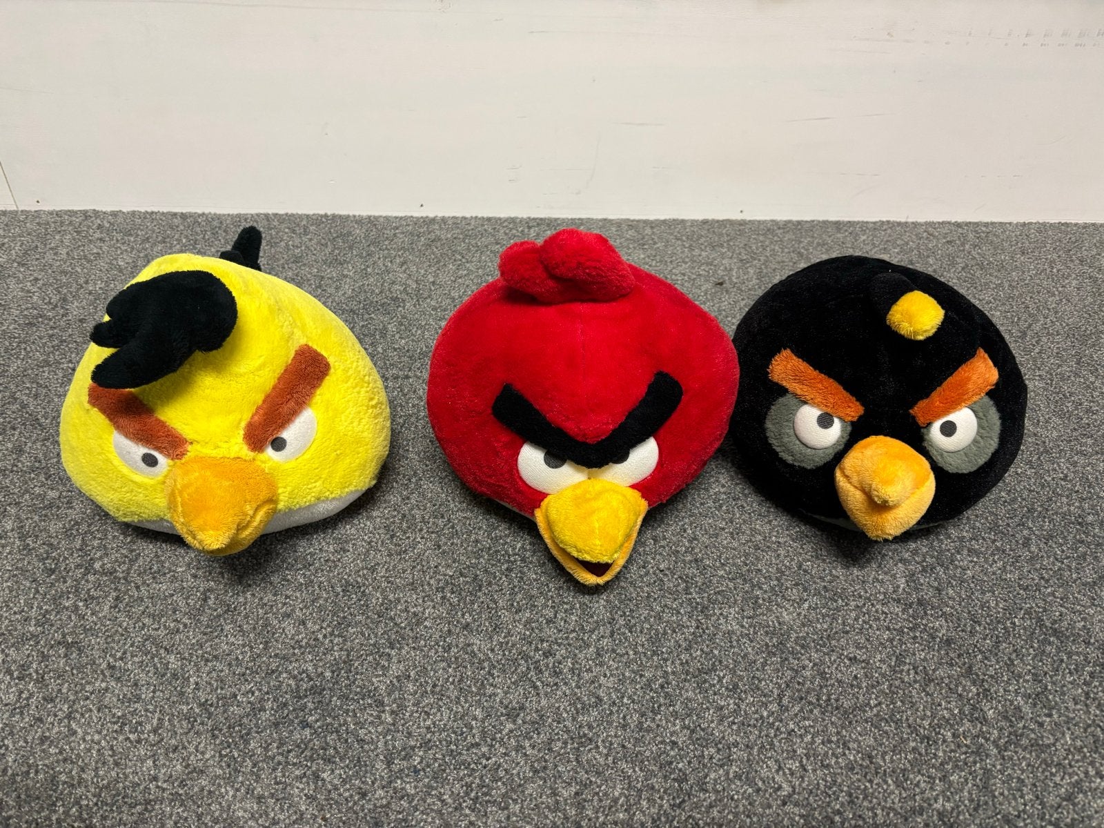 Set van 3 Angry Birds knuffels: Geel, Rood en Zwart, Gebruikt, Overige merken, Overige typen, Ophalen of Verzenden