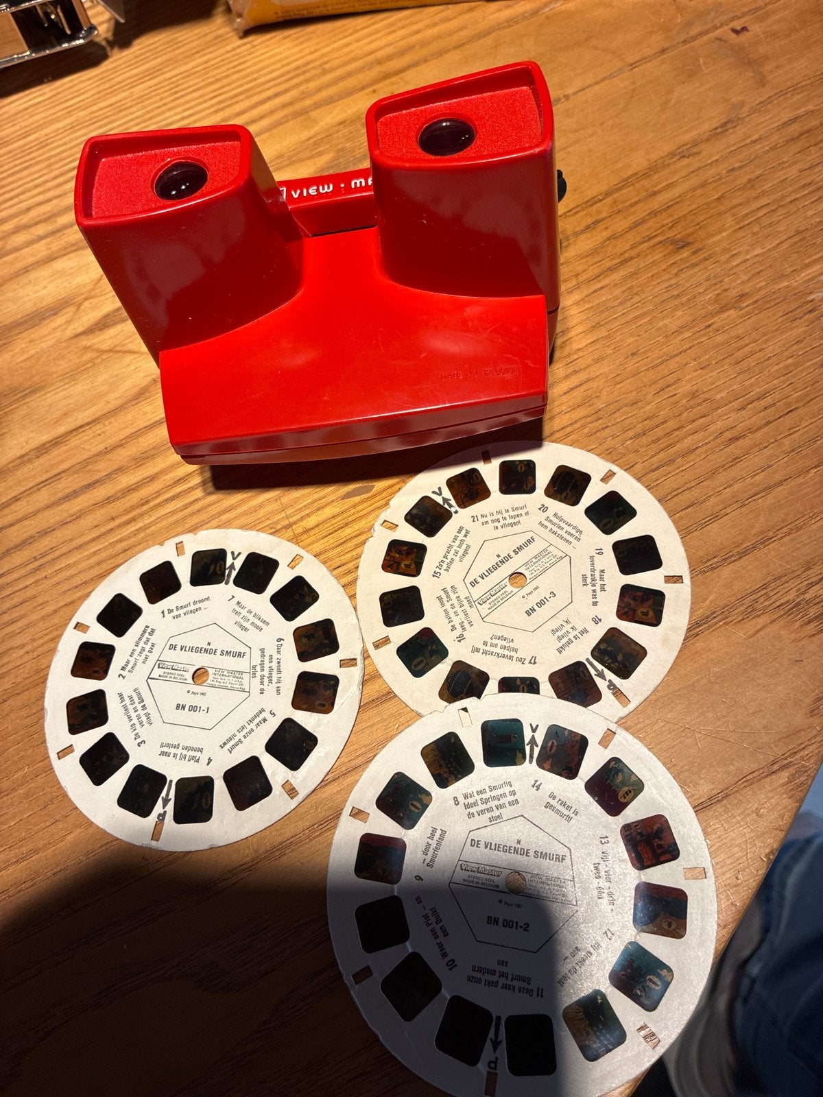 Viewmaster met 3 schijfjes - De Vliegende Smurf, Ophalen of Verzenden, Gebruikt