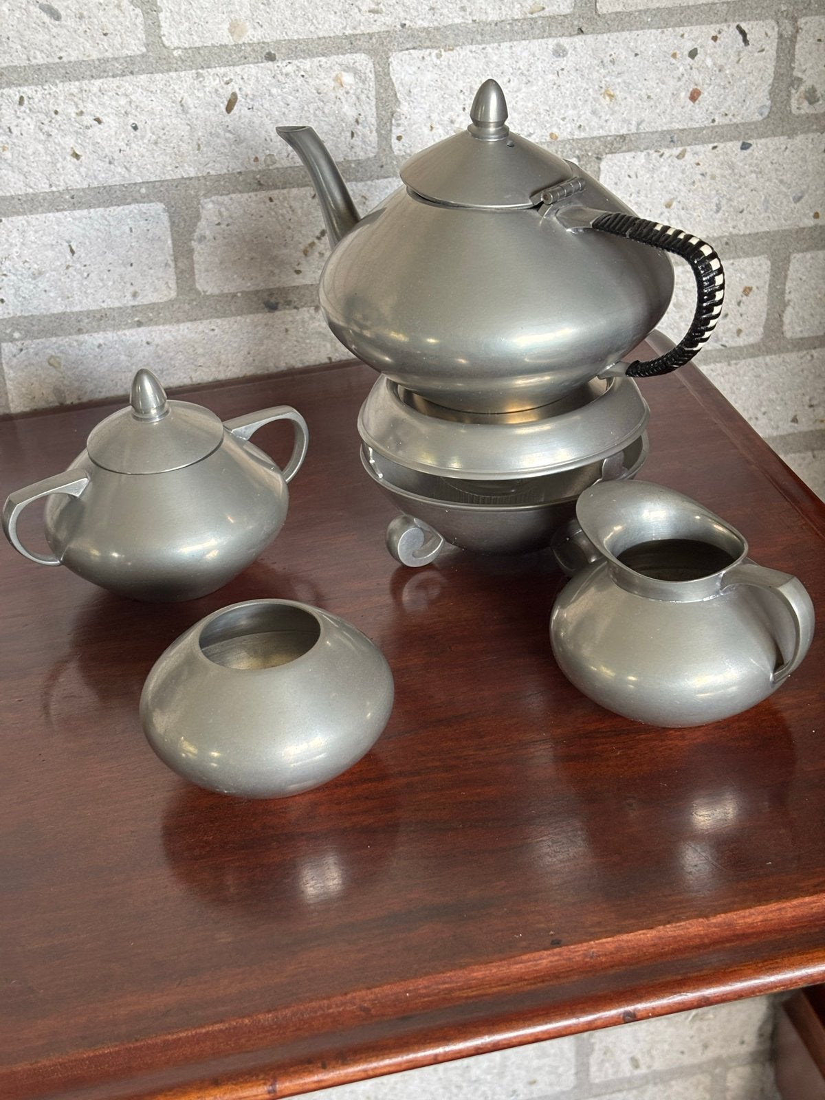 Vintage tinnen theeservies met theewarmer, Ophalen