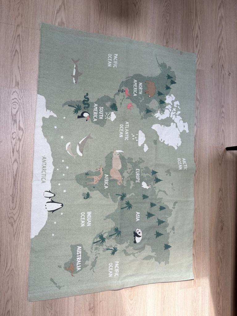 Wereldkaart Vloerkleed voor Kinderkamer H&M Home, 100 tot 150 cm, Zo goed als nieuw, Rechthoekig, Groen