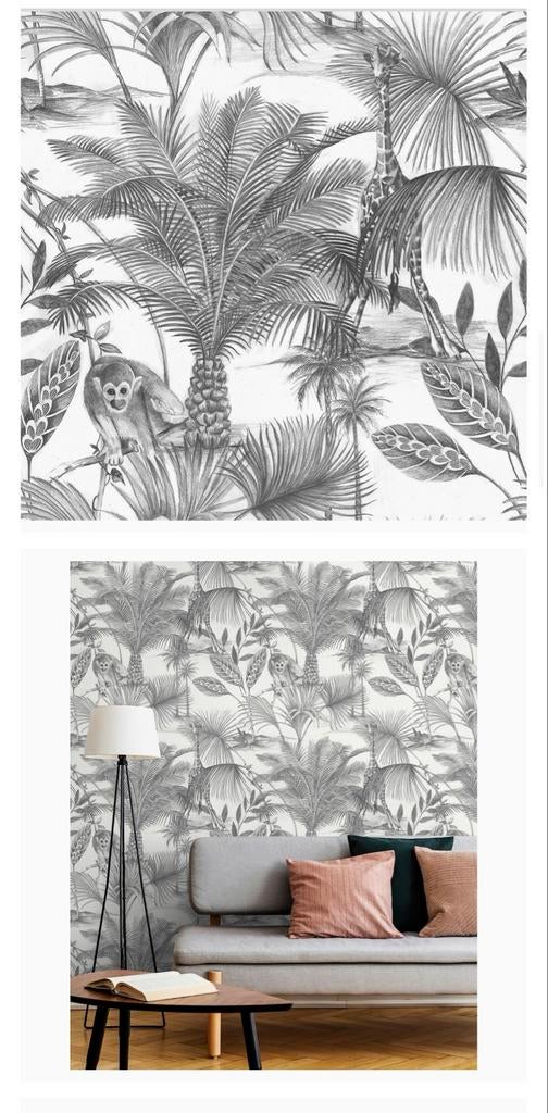 3 rollen vinyl Jungle Fever JF3501 Zwart/wit Behang, Ophalen of Verzenden, 10 tot 25 m², Grijs