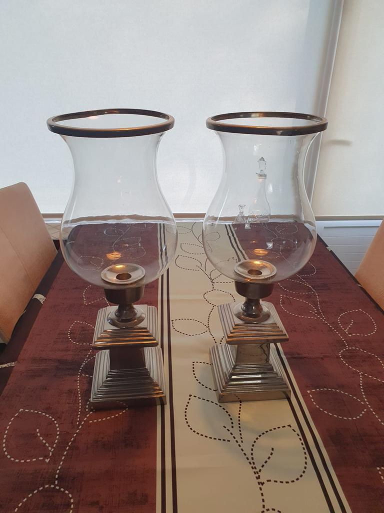 2 Windlichten op zilveren voet, Ophalen of Verzenden, Zo goed als nieuw, Overige typen