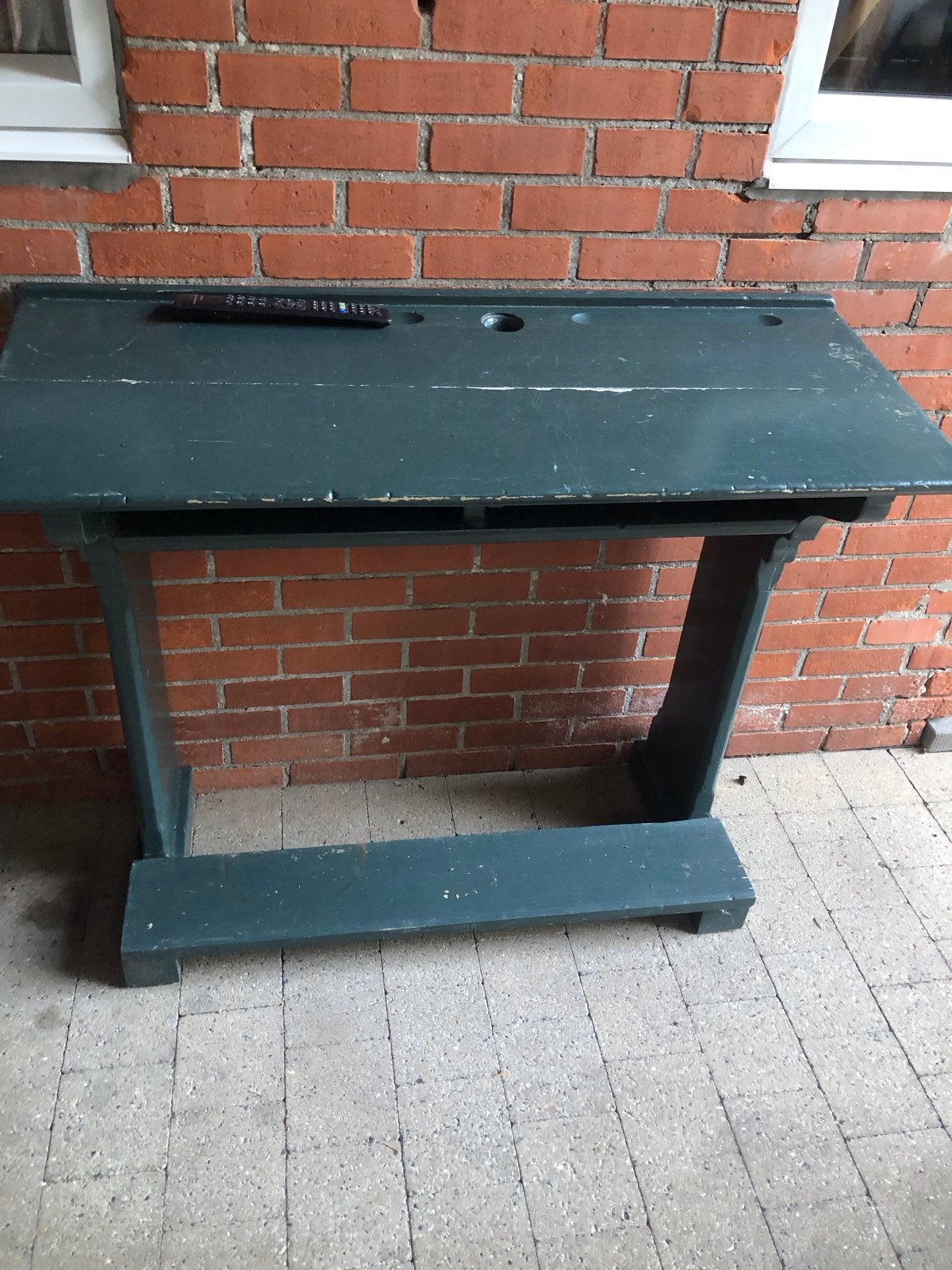 Vintage schoolbankje - Groen houten bureau, Ophalen