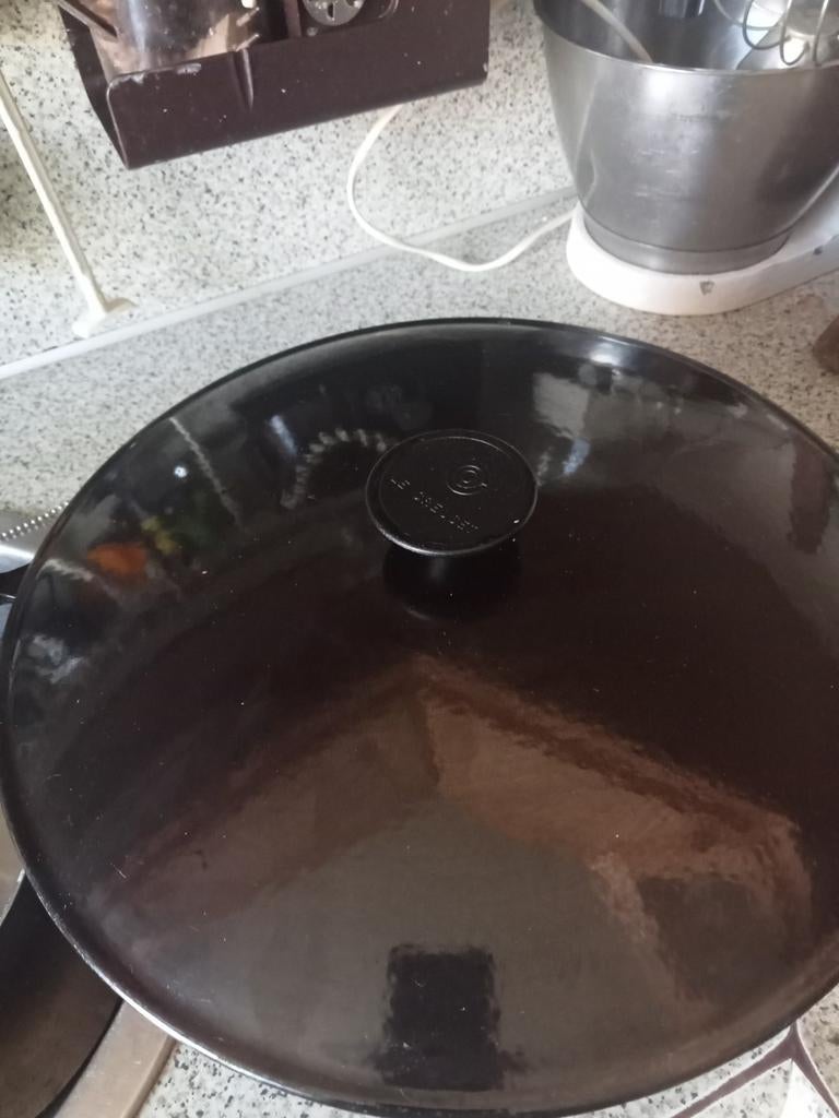 Le Creuset Wokpan Zwart - Gietijzeren Wok met Deksel, Ophalen of Verzenden, Gebruikt, Gietijzer, Wok