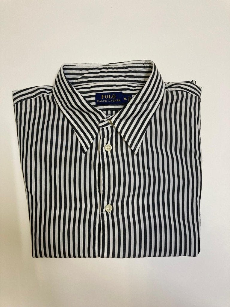 Ralph Lauren Overhemd - XL - Black White Striped Shirt, Wit, Ralph Lauren, Ophalen of Verzenden, Zo goed als nieuw
