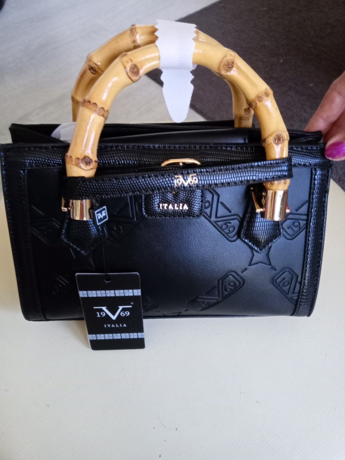 19V69 Italia Versace handtas met bamboe handvatten, Sieraden, Tassen en Uiterlijk, Tassen | Damestassen, Ophalen of Verzenden