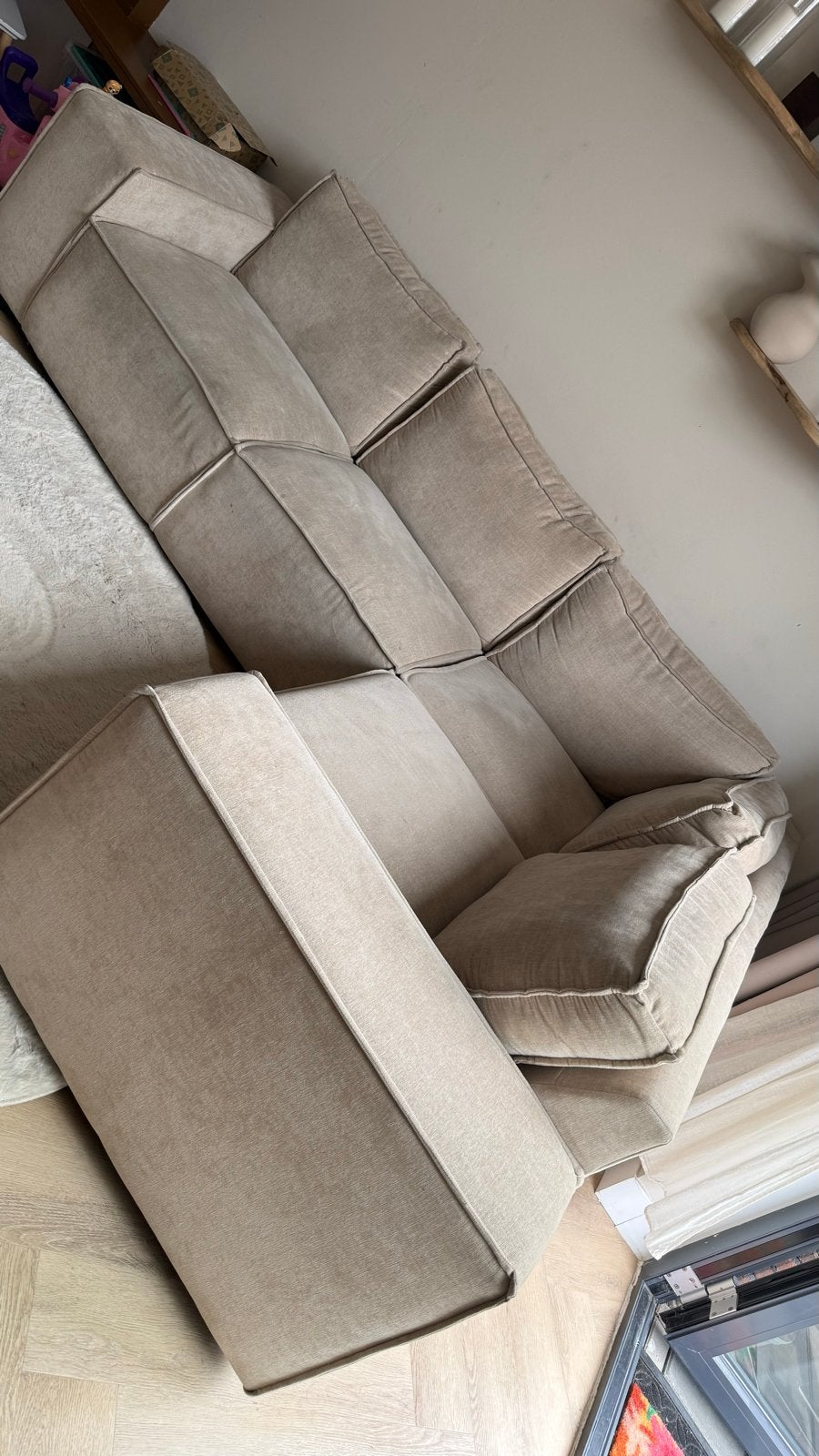 Beige hoekbank 260 x 2, 250 tot 300 cm, 100 tot 125 cm, Hoekbank, Ophalen of Verzenden
