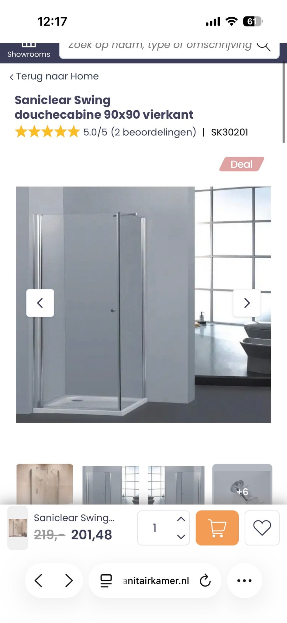 SaniClear Swing Douchecabine Zijwand 90x90, Doe-het-zelf en Verbouw, Ophalen, Gebruikt, Glas, Douche