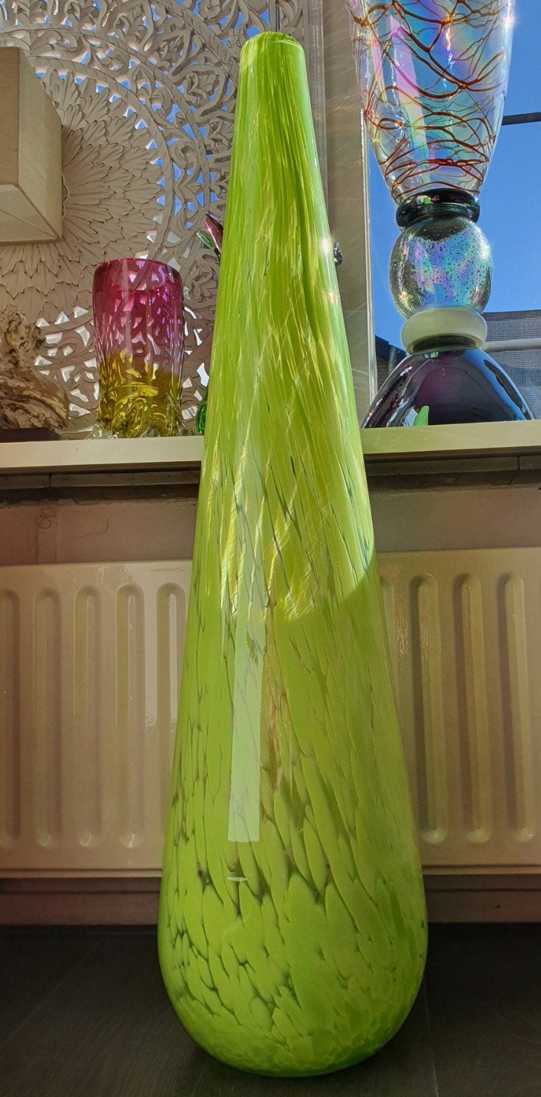 Mega grote reuzen vaas vloervaas mondgeblazen glaskunst 1.02, Antiek en Kunst, Glas, 102 cm, Object, Handgemaakt
