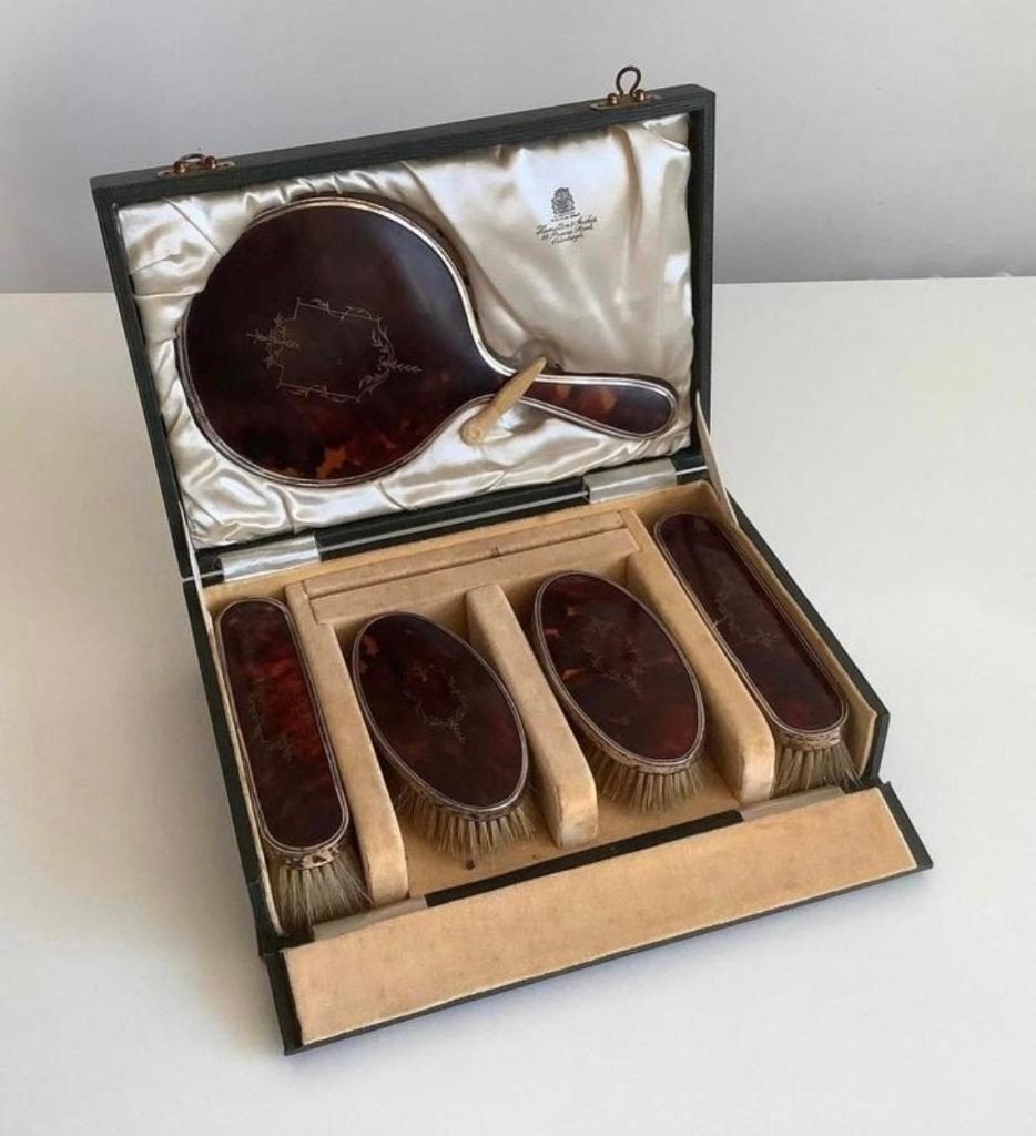 5-delige antieke set – zilver, schildpad & goudinleg – 1927, Antiek en Kunst, Ophalen of Verzenden, Goud
