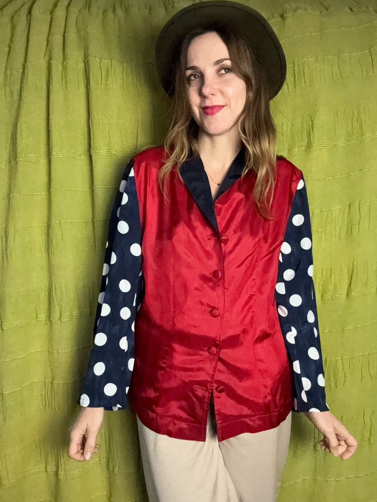 Vintage 90’s / Jaren 90 blazer blouse met stippen -38/M, Maat 38/40 (M), Hgv, Hgv, Ophalen of Verzenden