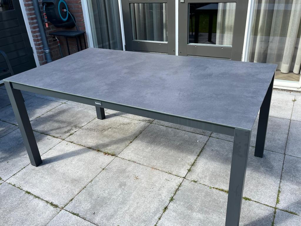 Bois le Duc tuintafel met glasplaat 160x90, Ophalen, Gebruikt, Rechthoekig, Metaal