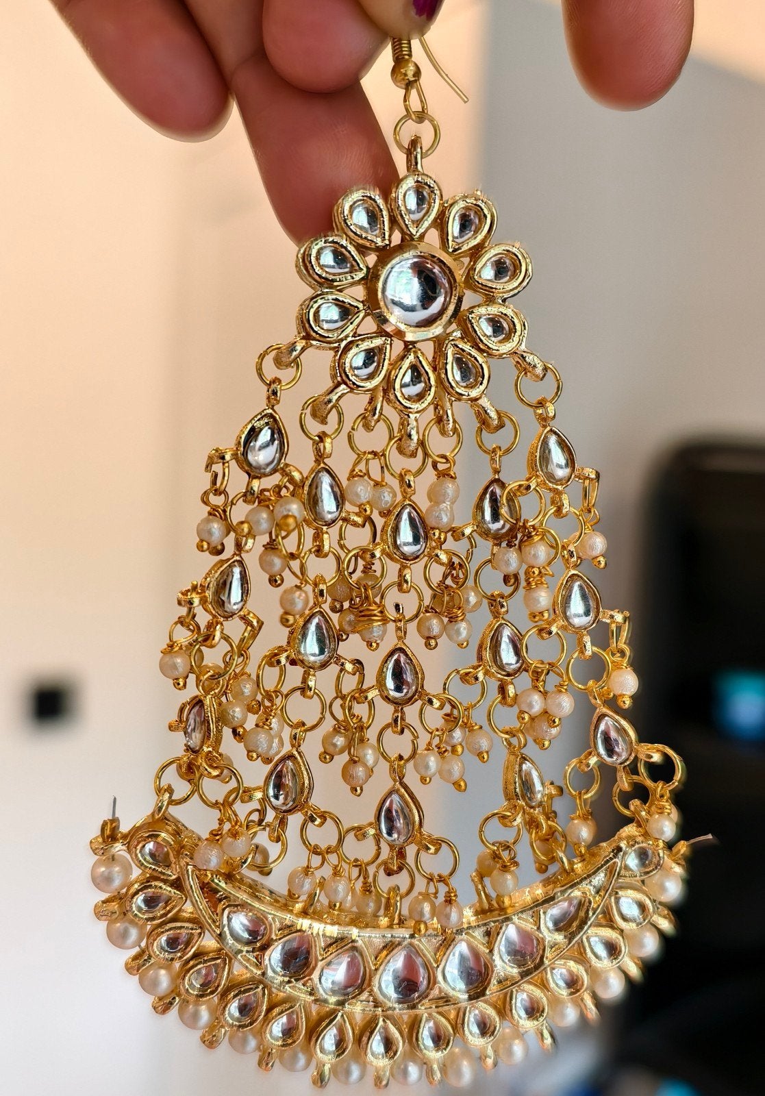 4 stuck- Traditionele Kundan & Parel Passa (Jhumar) Haarsier, Hangers, Ophalen of Verzenden, Zo goed als nieuw, Met edelsteen