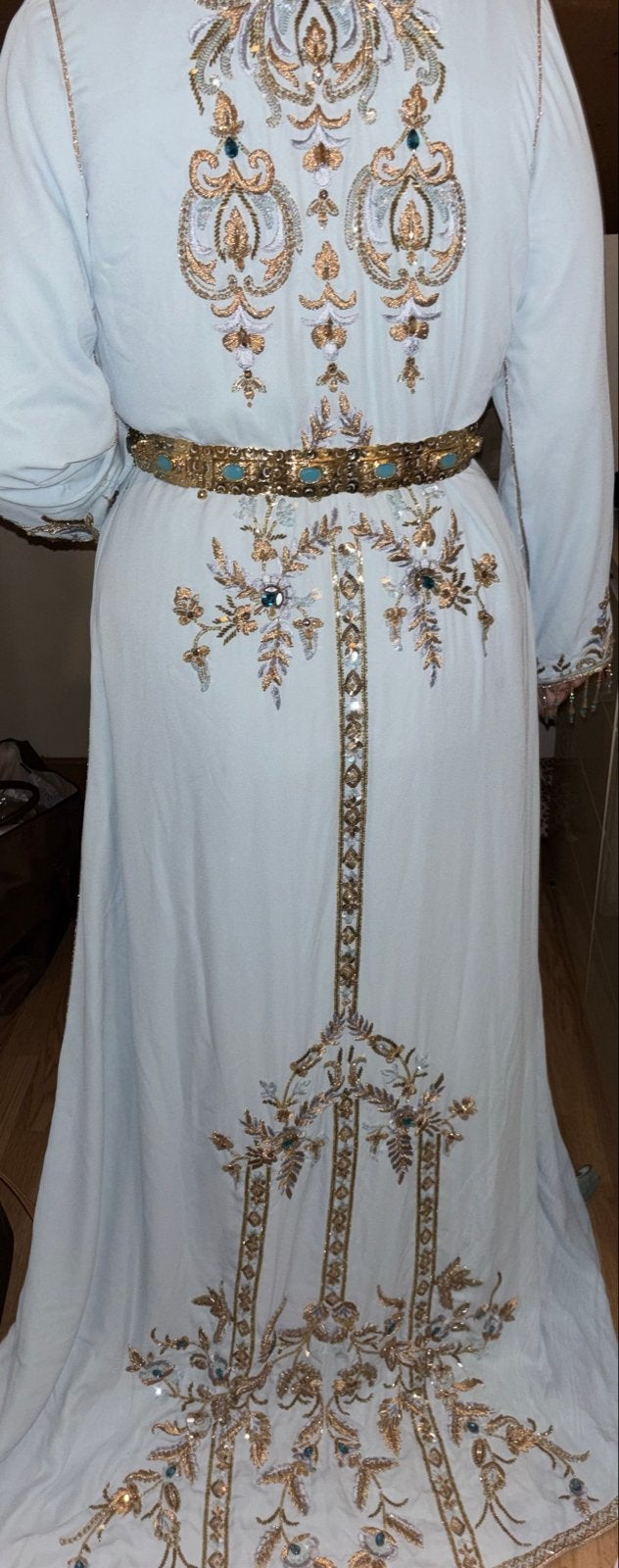 Prachtige Marokkaanse Kaftan met Gouden Borduurwerk, Maat 38/40 (M), Blauw, Ophalen of Verzenden, Zo goed als nieuw