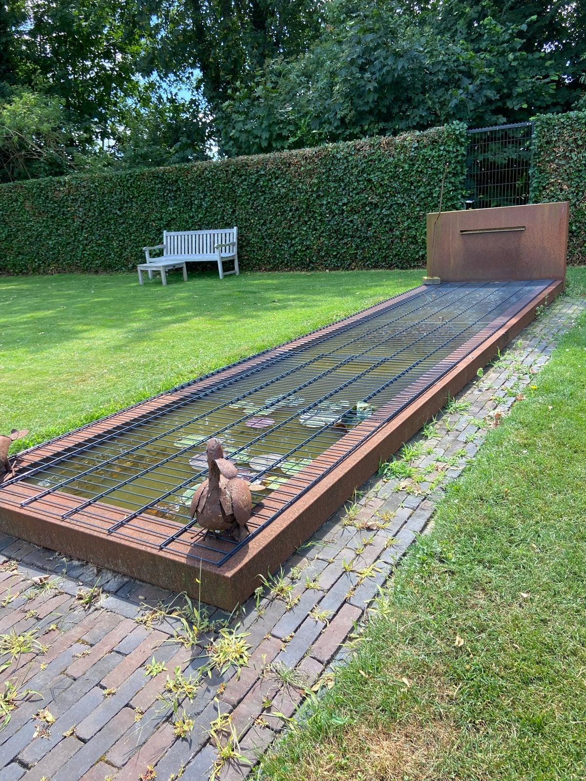 Cortenstalen Vijver 530x130x50cm met Waterval Muur, Tuin en Terras, Vijvers, Ophalen, Gebruikt