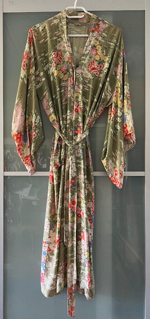 Vintage antieke Japans Chinees jurk Kimono bloemenprint L XL, Antiek en Kunst, Antiek | Kleding en Accessoires, Ophalen of Verzenden