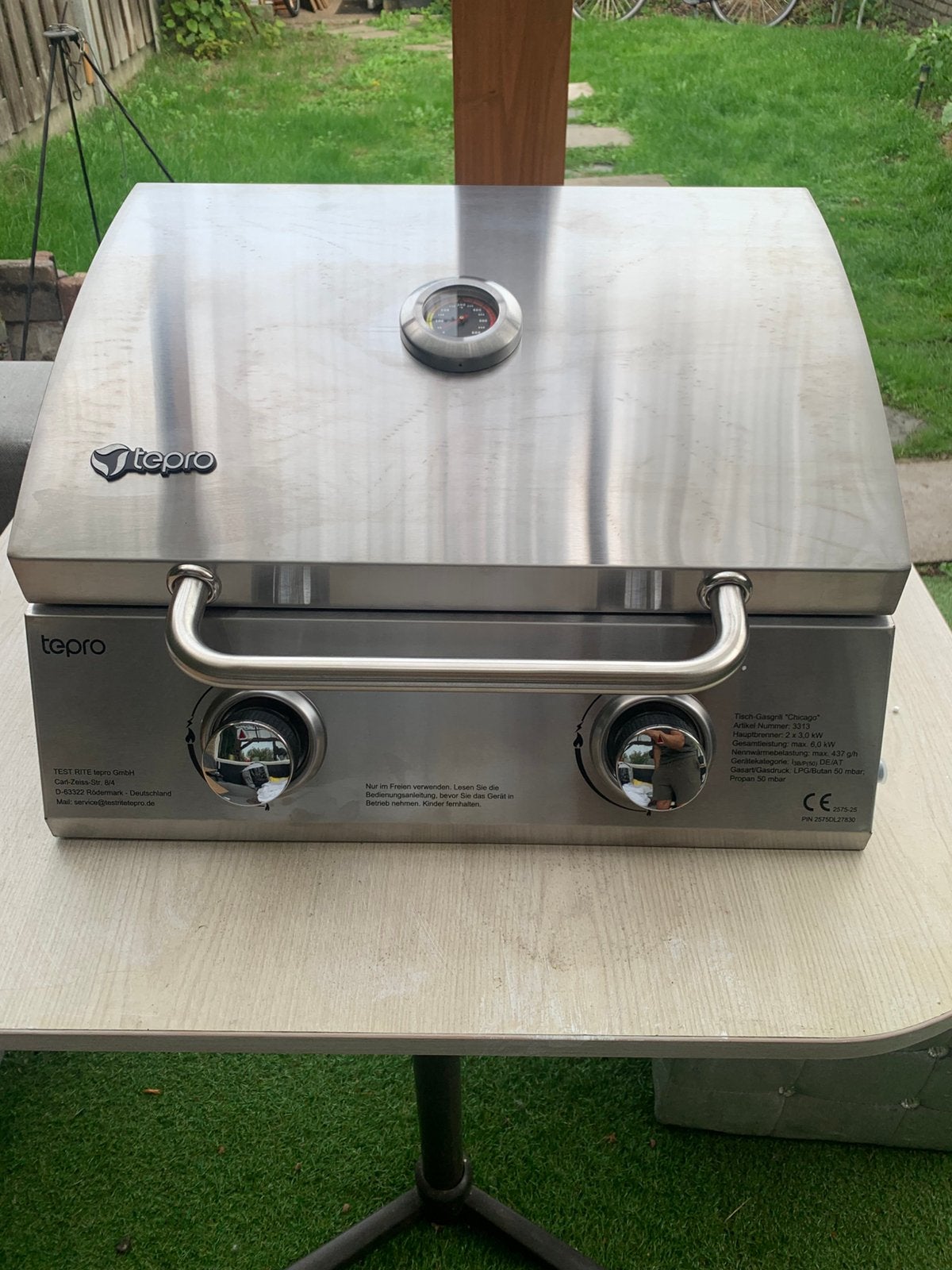 Table Gas Grill 2-Burner 3kW Each Piezo Thermometer – Silver, Ophalen, Nieuw, Gas