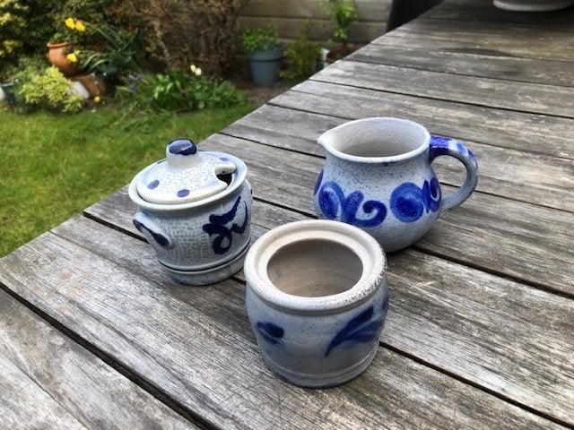 Vintage Aardewerk Set: Suikerpot, Melkkan en Potje, Ophalen of Verzenden