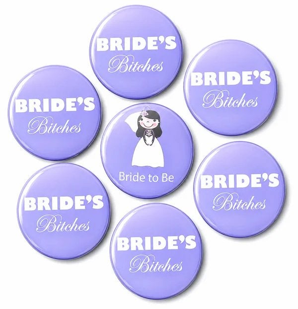 Button set 7-delig Bride to Be en Bride's Bitches paars, Versiering, Nieuw, Ophalen of Verzenden, Struikheide 64,3069lj,Rotterdam
