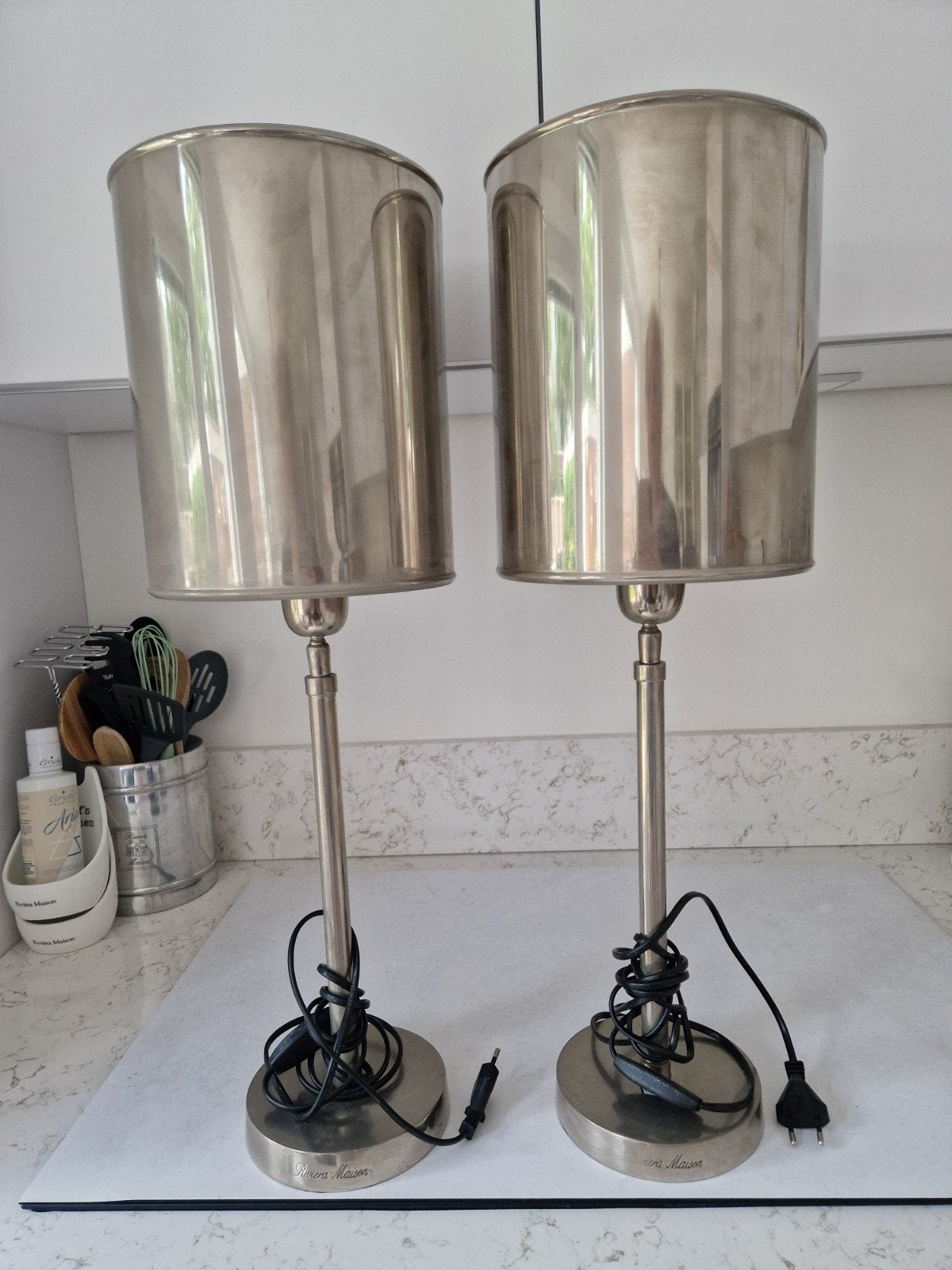 Riviera Maison lampen zilver goede staat met logo, Ophalen of Verzenden, Zo goed als nieuw, Metaal