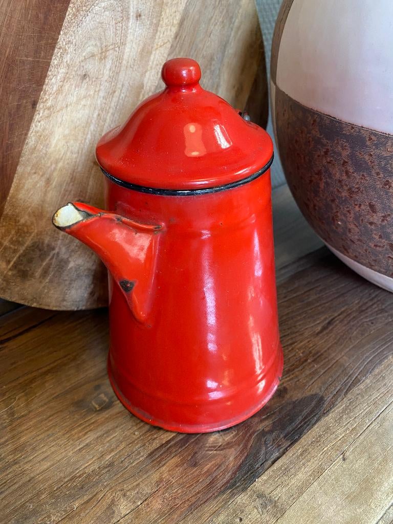Brocante, vintage koffiepot emaille - rood, Ophalen of Verzenden