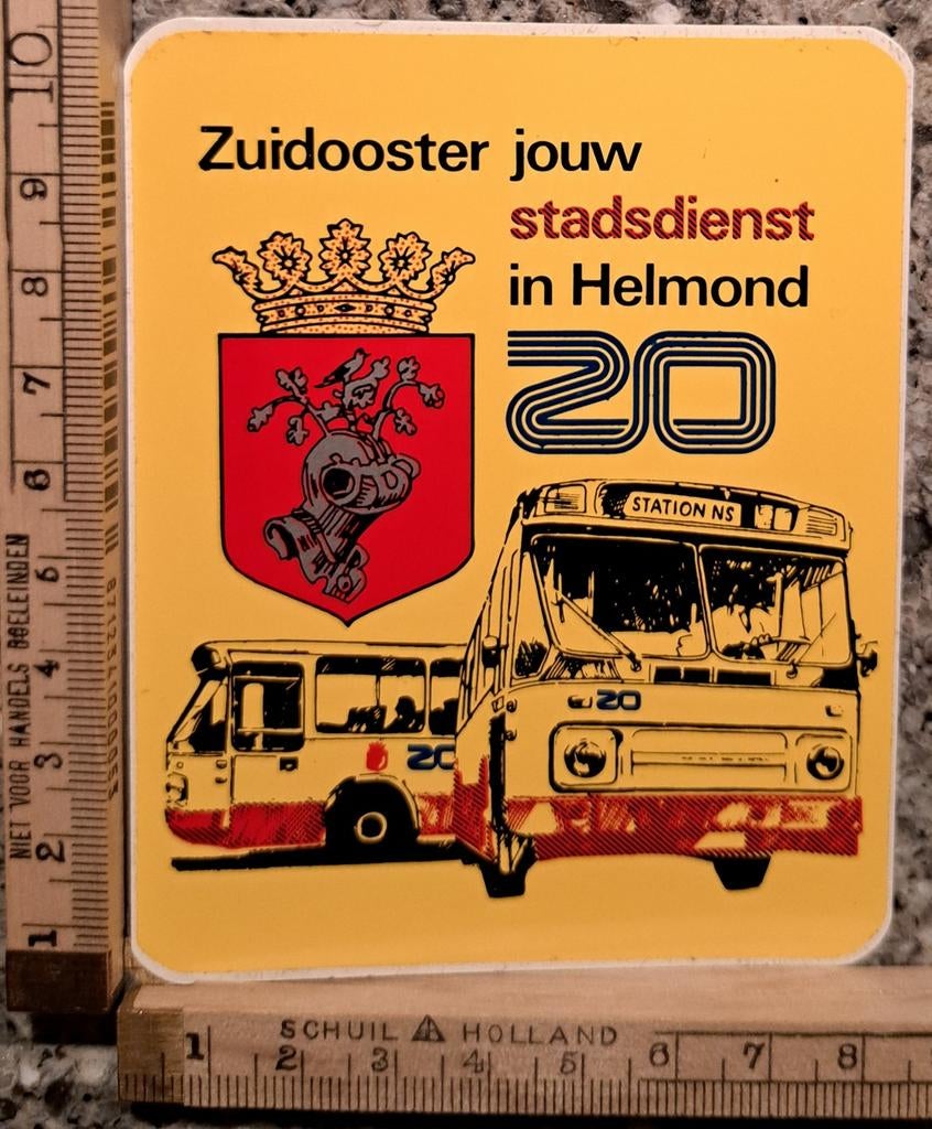Vintage sticker busvervoer ZO lijn 20 Helmond DAF MB200, Ophalen of Verzenden, Zo goed als nieuw