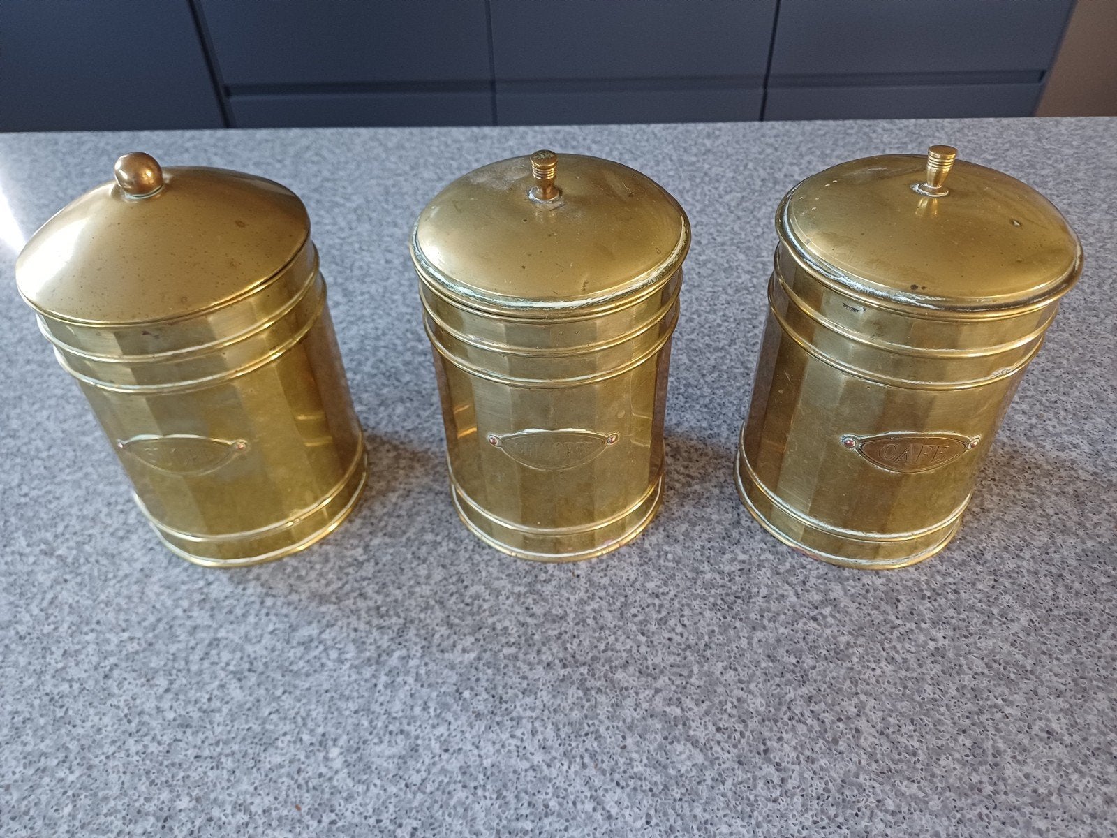 Set van 3 messing voorraadpotten, Antiek en Kunst, Ophalen of Verzenden