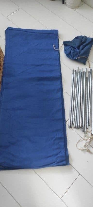 Vintage windscherm katoen blauw, Caravans en Kamperen, Ophalen of Verzenden, Gebruikt