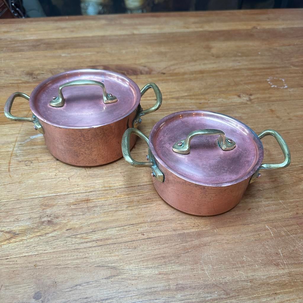 Set van twee Franse koperen pannen, Antiek en Kunst, Antiek | Koper en Brons, Ophalen of Verzenden