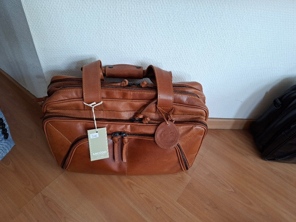 Nieuwe Saccoo Leren Handtas/Aktetas - Cognac, Ophalen of Verzenden, Nieuw, Bruin, Handtas