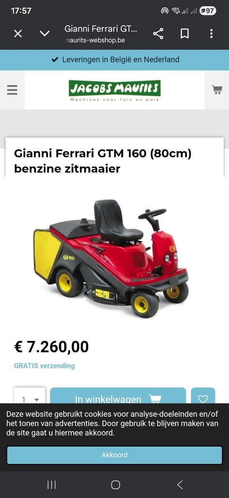 Gianni Ferrari Kubota GTM160 Grasmaaier Zitmaaier, Tuin en Terras, Grasmaaiers, Ophalen, Cirkelmaaier, Gebruikt, Benzine-grasmaaier
