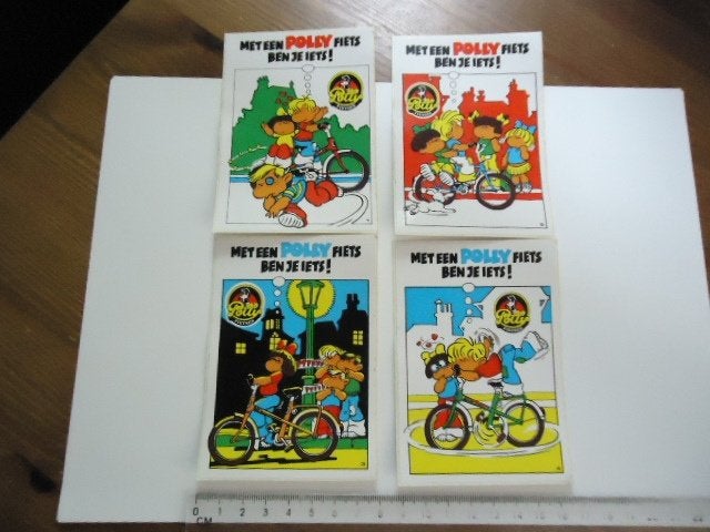sticker oud POLLY FIETSEN strip kinderfiets strip cartoon 4x, Verzenden, Zo goed als nieuw, Bedrijf of Vereniging
