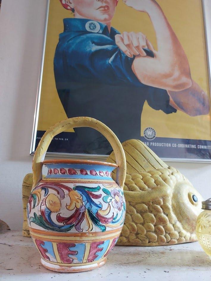 Gekleurde vaas met handvat, Ophalen of Verzenden