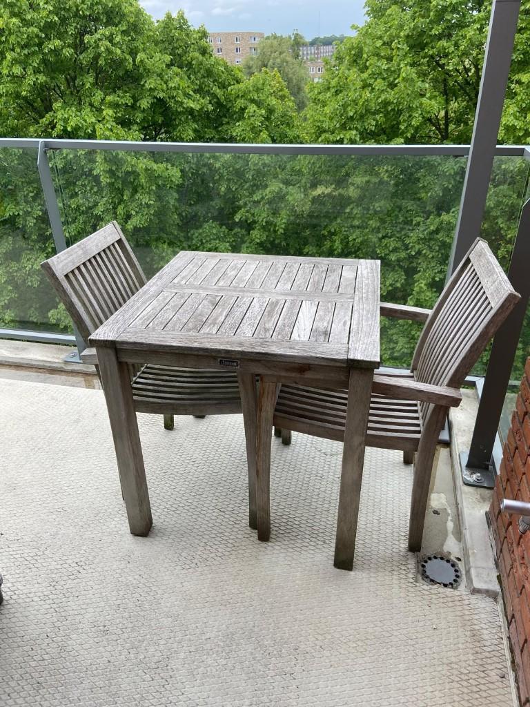 houten balkonset  merk.Sunyard, Tuin en Terras, Tuinsets en Loungesets, Gebruikt, Hardhout, Tuinset, Eettafel