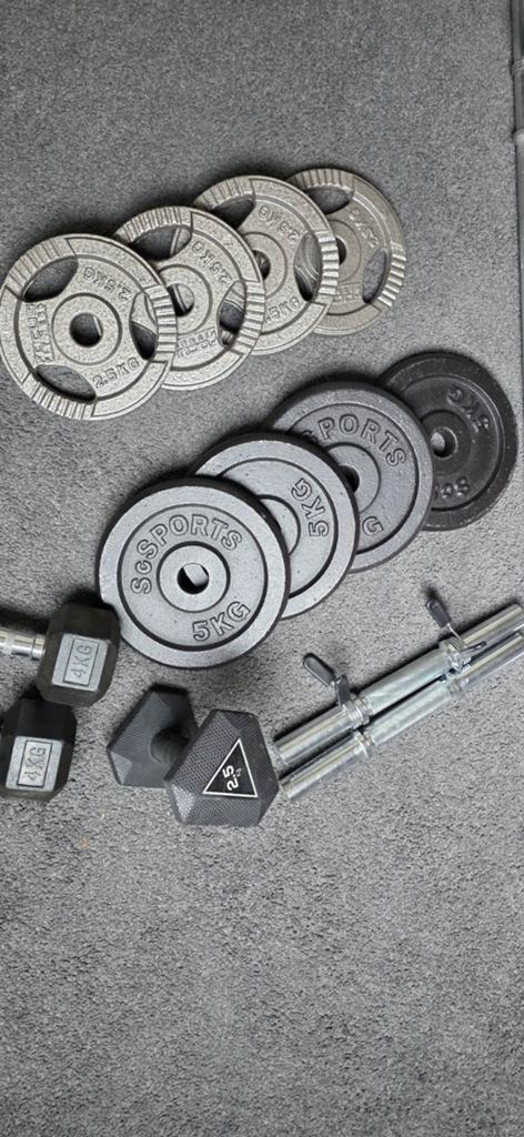 Gewichten 2.5 kg en 5 kg plus toebehoren, Sport en Fitness, Fitnessmaterialen, Ophalen