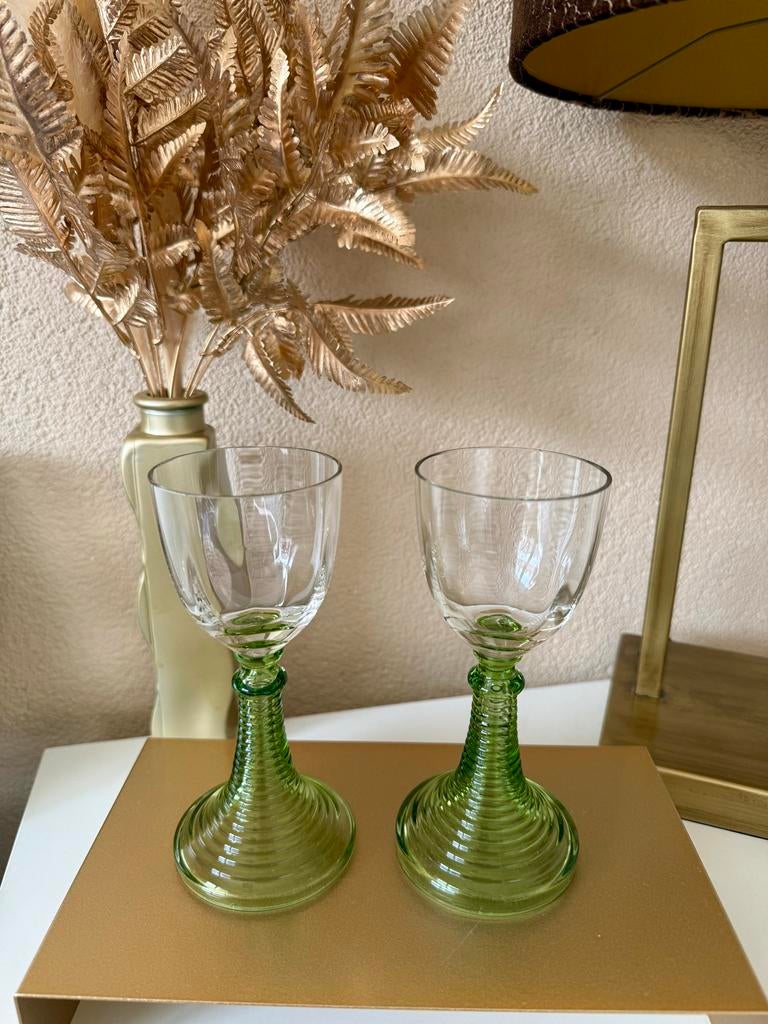 Vintage Roemer Wijnglazen Jaren '70 - Groen Glas, Ophalen of Verzenden