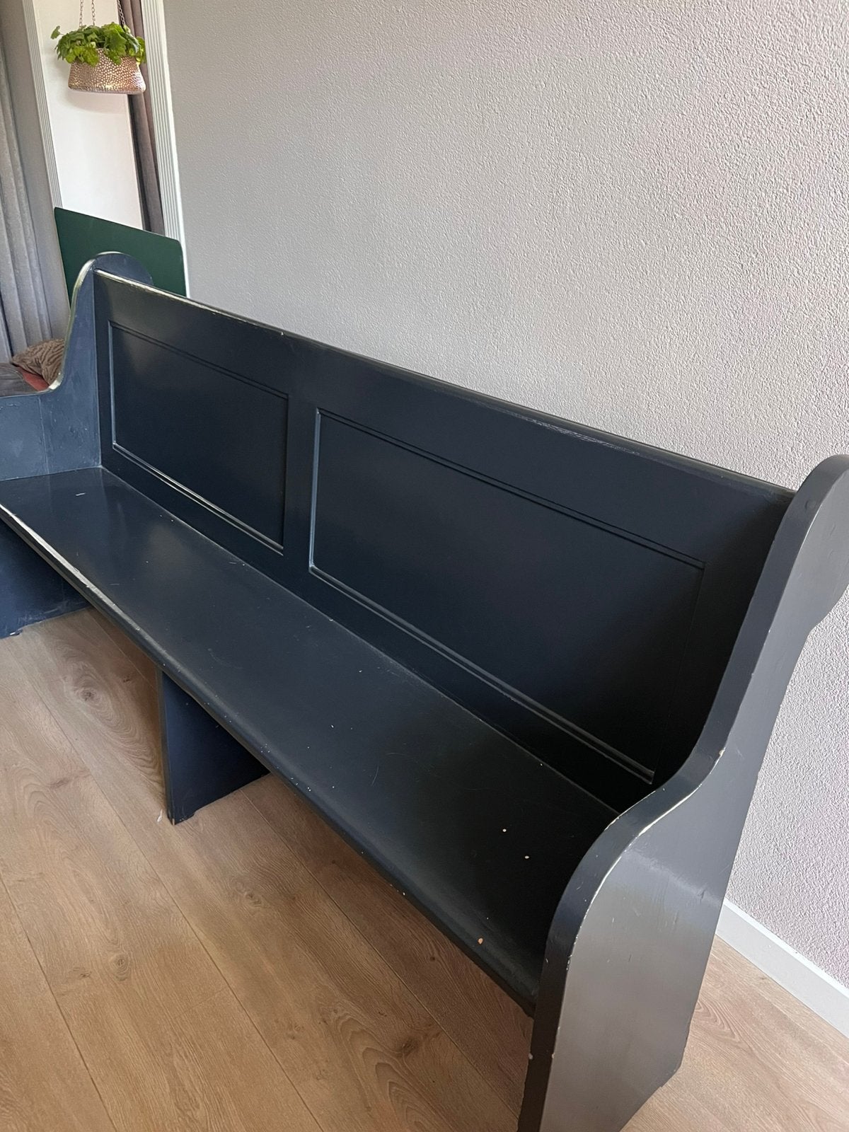 Stevige houten kerkbank / halbank – zwart – 200 cm, Ophalen of Verzenden, Zo goed als nieuw, Hout