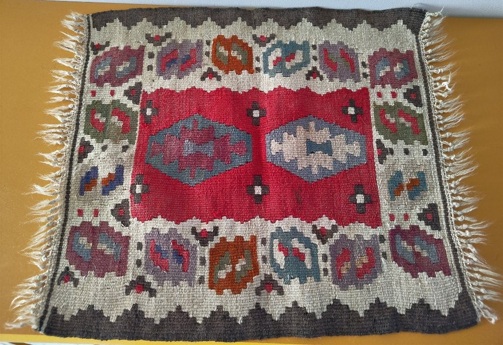 antiek textiel kleedje handgeweven Turkse kelim 40 x 50 cm, Ophalen of Verzenden