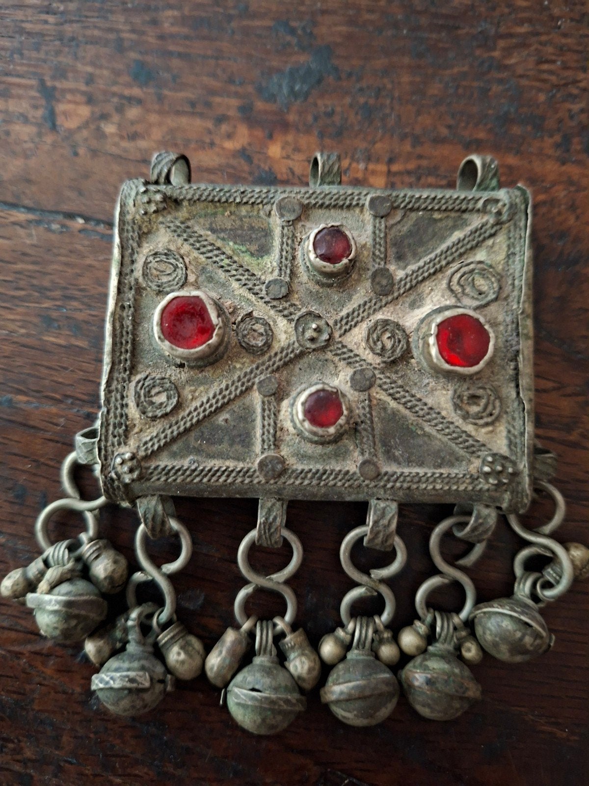 Zilveren Hanger met Rode Stenen en Belletjes,ZIE MIJN OV.ADV, Ophalen of Verzenden, Zilver, Hanger, Met edelsteen