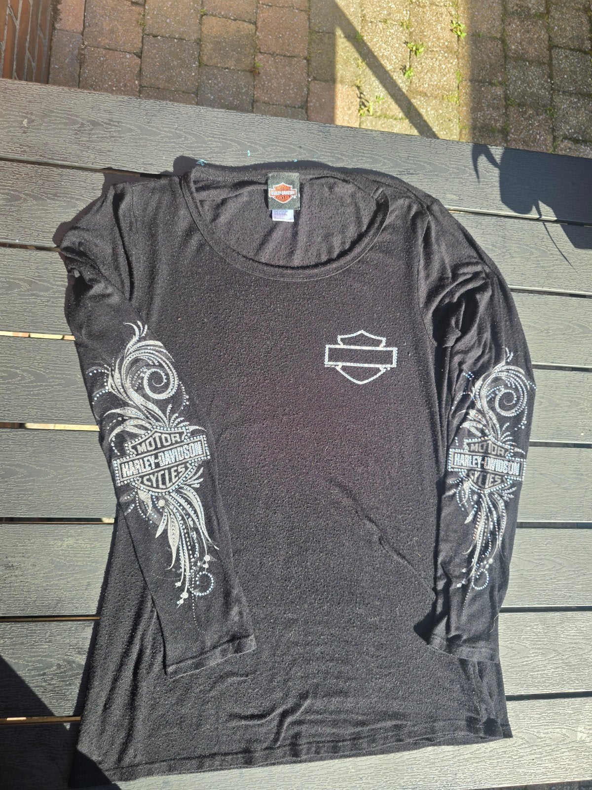 Harley-Davidson Longsleeve met Strass Details maat m, Maat 38/40 (M), Zwart, Ophalen of Verzenden, Lange mouw
