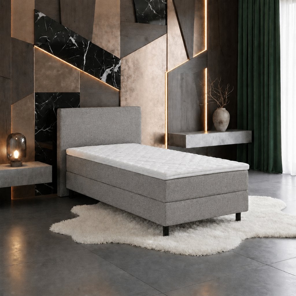 ACTIE Elek. boxspring 90x200 - Grijs | HB Glad - GRATIS TOP, 90 cm, Eenpersoons, Nieuw, Ophalen of Verzenden