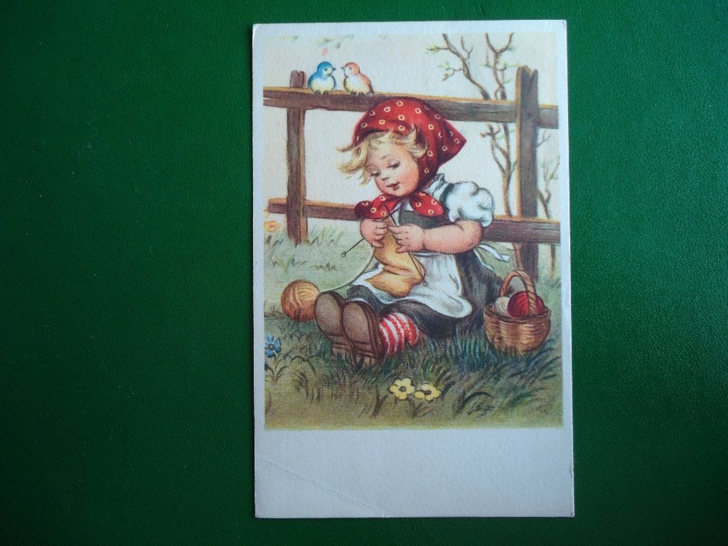 (1008) Kinderkaart: Meisje breit / Klein formaat, Verzamelen, Verzenden, 1940 tot 1960, Gelopen, Kinderen