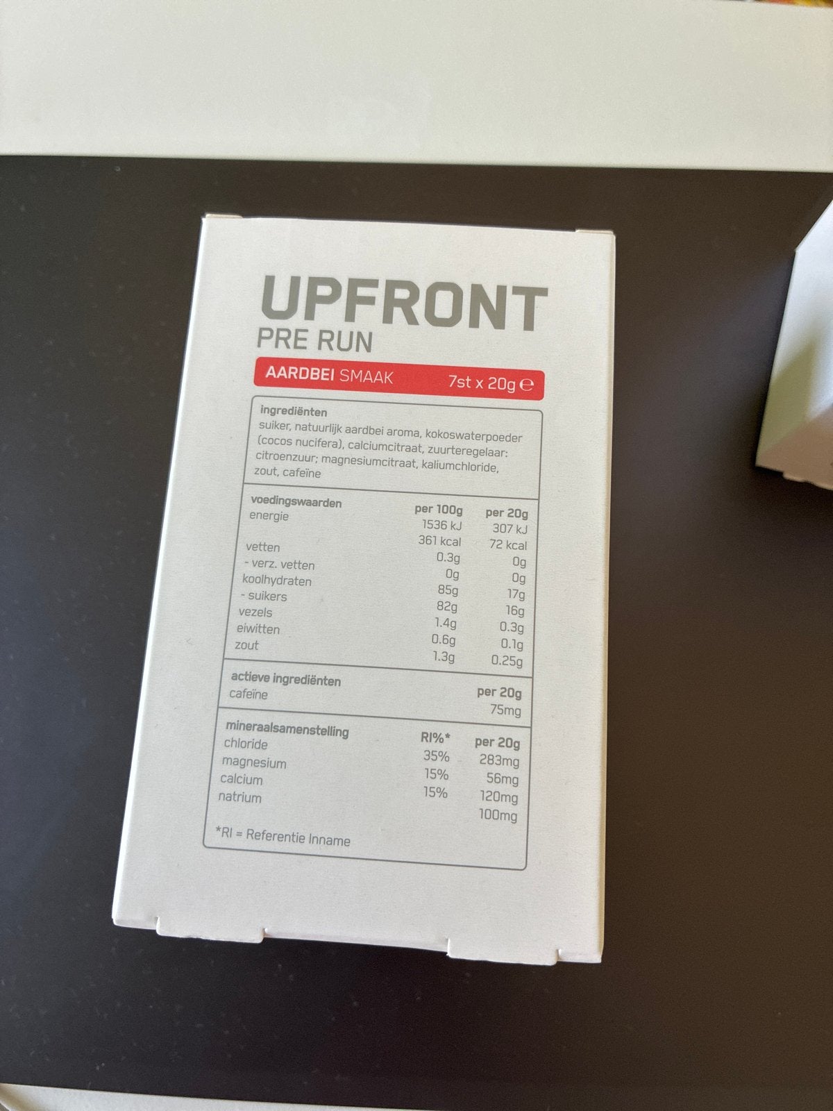 UPFRONT PRE RUN Aardbei - 7x 20g Energie Supplement, Poeder of Drank, Nieuw, Support@upfront.nl, Ophalen of Verzenden