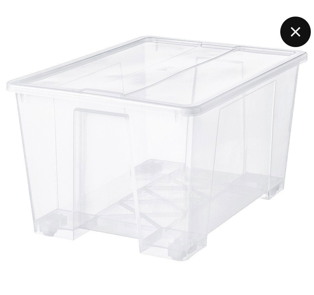 3 stuks IKEA SAMLA Bak met Deksel - 187L, Transparant, op wi, Ophalen, 40 tot 60 cm, Bak of Kist, 75 tot 100 cm