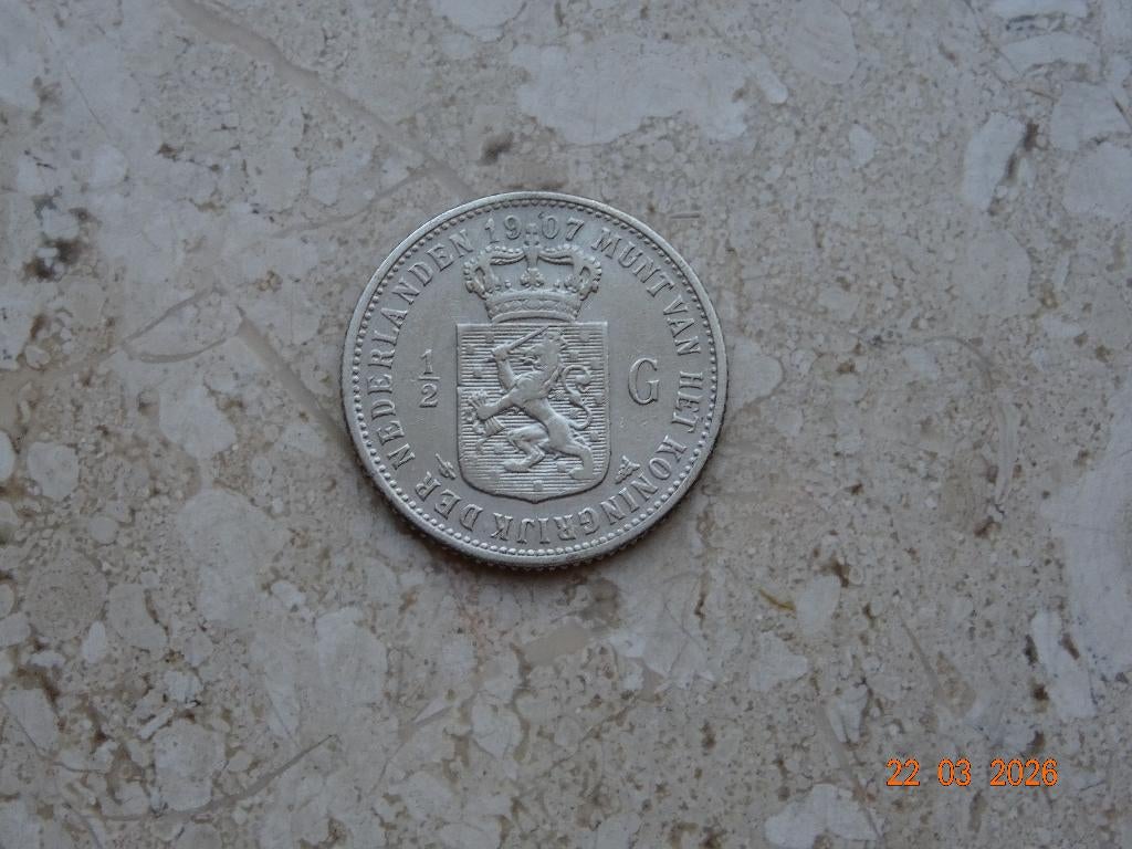 1/2 gulden 1907, Postzegels en Munten, Munten | Nederland, ½ gulden, Verzenden, Zilver, Koningin Wilhelmina