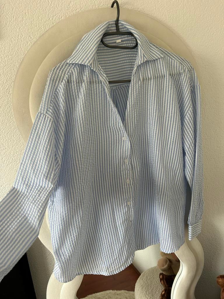 Mousseline blouse blauw wit gestreept - Maat M, Kleding | Dames, Blouses en Tunieken, Verzenden, Zo goed als nieuw, Maat 38/40 (M)