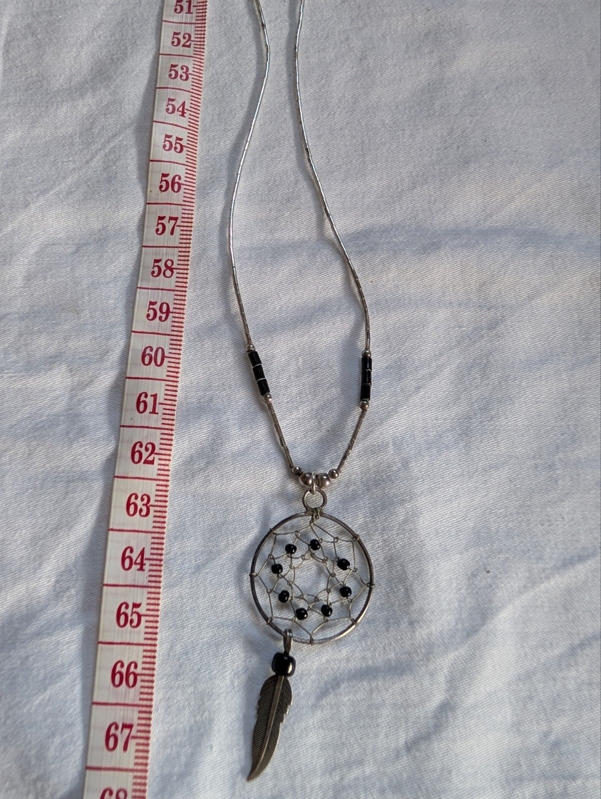 Liquid silver ketting onyx dromenvanger Navajo, Met hanger, Gebruikt, Verzenden, Zilver