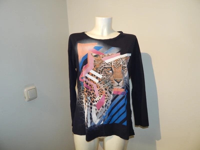 Marccain donker shirt kleurrijke print met panter mt N3/M, Kleding | Dames, Maat 38/40 (M), Overige kleuren, Verzenden, Zo goed als nieuw