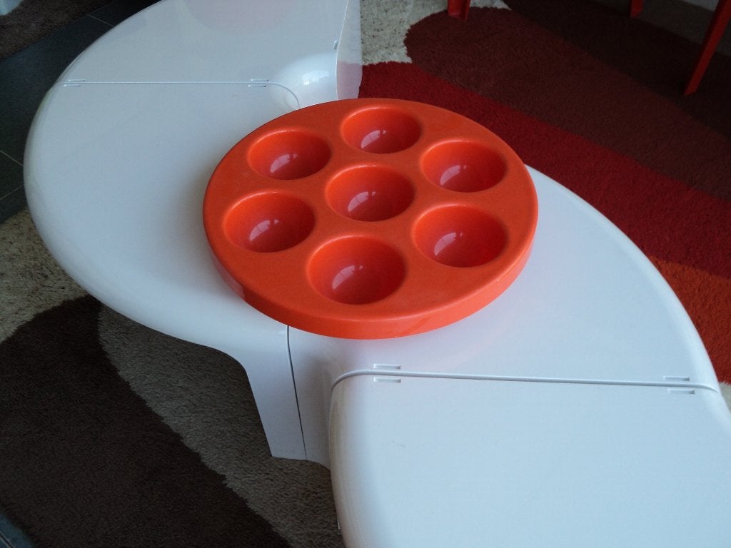 oranje hapjes schaal italiaans design jaren 70 retro, Huis en Inrichting, Kunststof, Gebruikt, Schaal, Rond